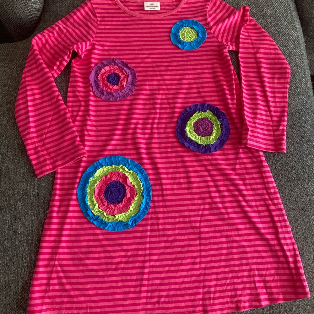 Hanna Andersson Pink Striped Dress w/Ruffle flower